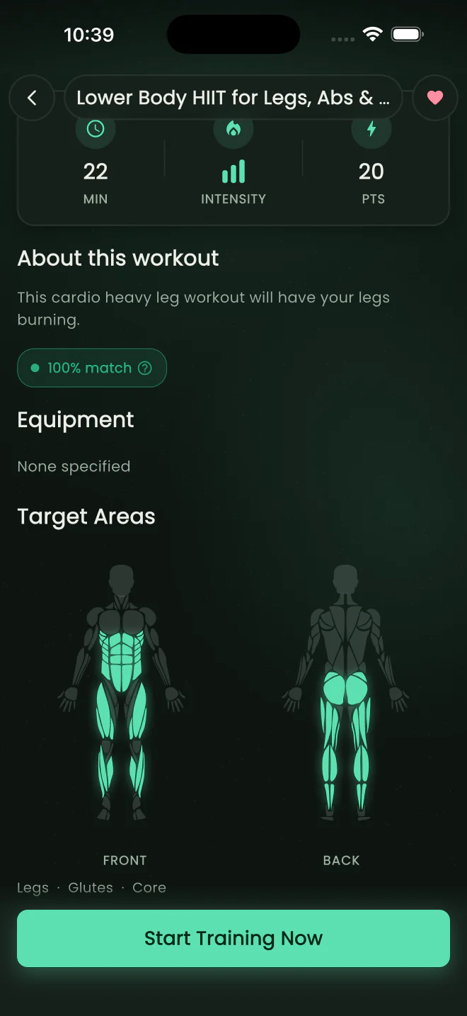 The redesigned Welly app: workout detail with target-muscle body map.